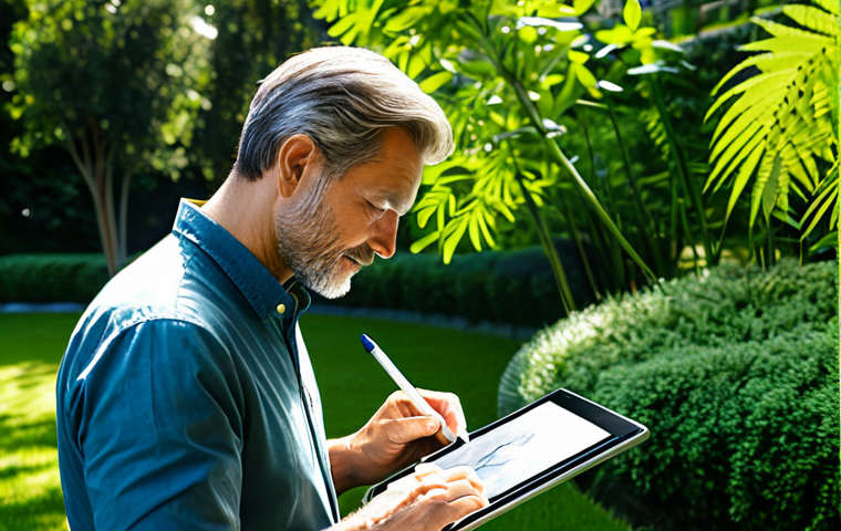 조경 관련 기업에서 인턴십 경험 나누기 - **

A professional landscape architect, fully clothed in appropriate field attire, sketching a garde...
