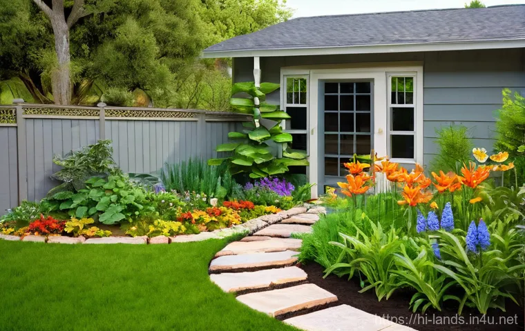 조경 시공 관리 실무 노하우 - **Organic Garden Flourishing with Life**
    A close-up, vibrant and photorealistic depiction of a w...