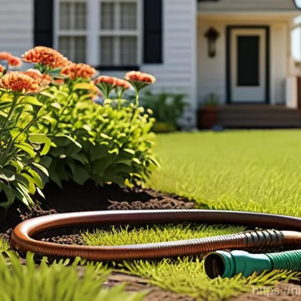 조경 작업 시 실수 줄이는 법 - **Prompt:** A desolate, dried-out residential lawn in front of a modest, well-maintained house on a ...