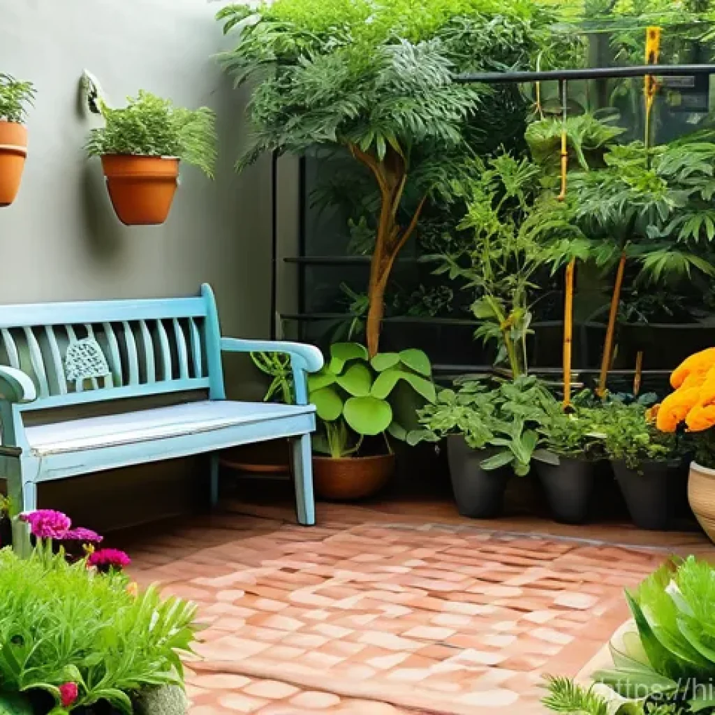 조경 설계 실습 경험 공유 - A vibrant and flourishing home garden in India, showcasing a blend of traditional and creative eleme...