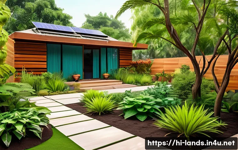 조경 전문가로서의 자기 계발 방법 - A vibrant, eco-friendly landscaped garden in a modern Indian home setting, featuring smart drip irri...