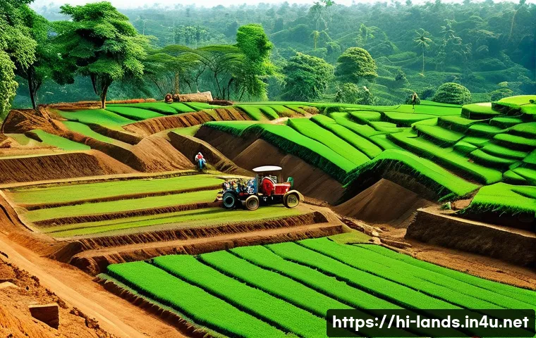 조경 프로젝트 비용 산출법 - A detailed landscape garden scene in a typical Indian home setting, featuring terraced land with vis...