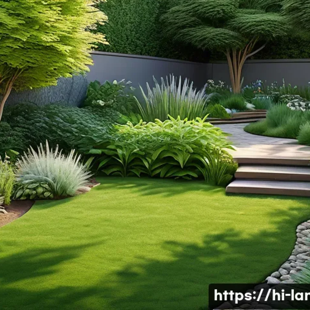 조경 실기 도면 작성 요령 - A detailed gardening landscape drawing featuring clear, precise lines outlining various plants, tree...