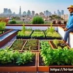 조경 분야의 창업 아이디어 - A vibrant rooftop garden in a small Indian town, featuring a variety of native and seasonal plants i...