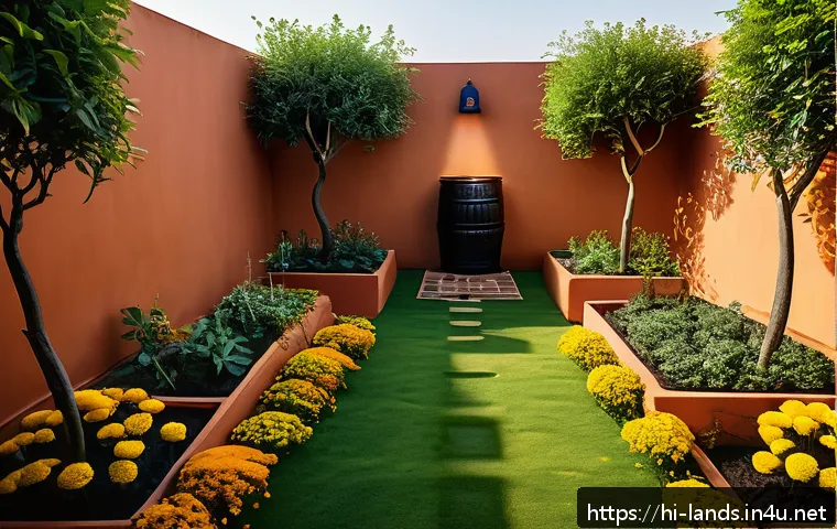 조경 전문가가 되기 위한 경력 설계 - A vibrant and detailed scene of a traditional Indian courtyard garden designed with sustainable land...