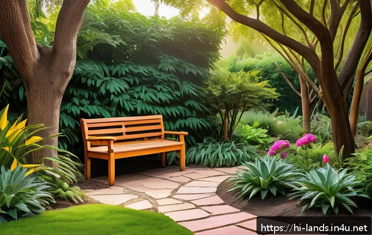 조경 실습 프로젝트 경험기 - A vibrant garden scene showcasing a harmonious blend of native Indian plants and limited exotic spec...