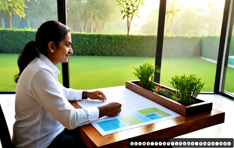 조경 분야에서의 협상 스킬 - Photorealistic landscaping contract negotiation in a modern garden design office in India, an Indian...